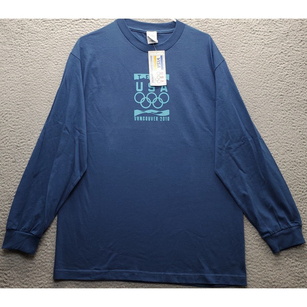 Visa 2010 USA Olympics Vancouver T-Shirt Men L Navy Graphic Long Sleeve Pullover